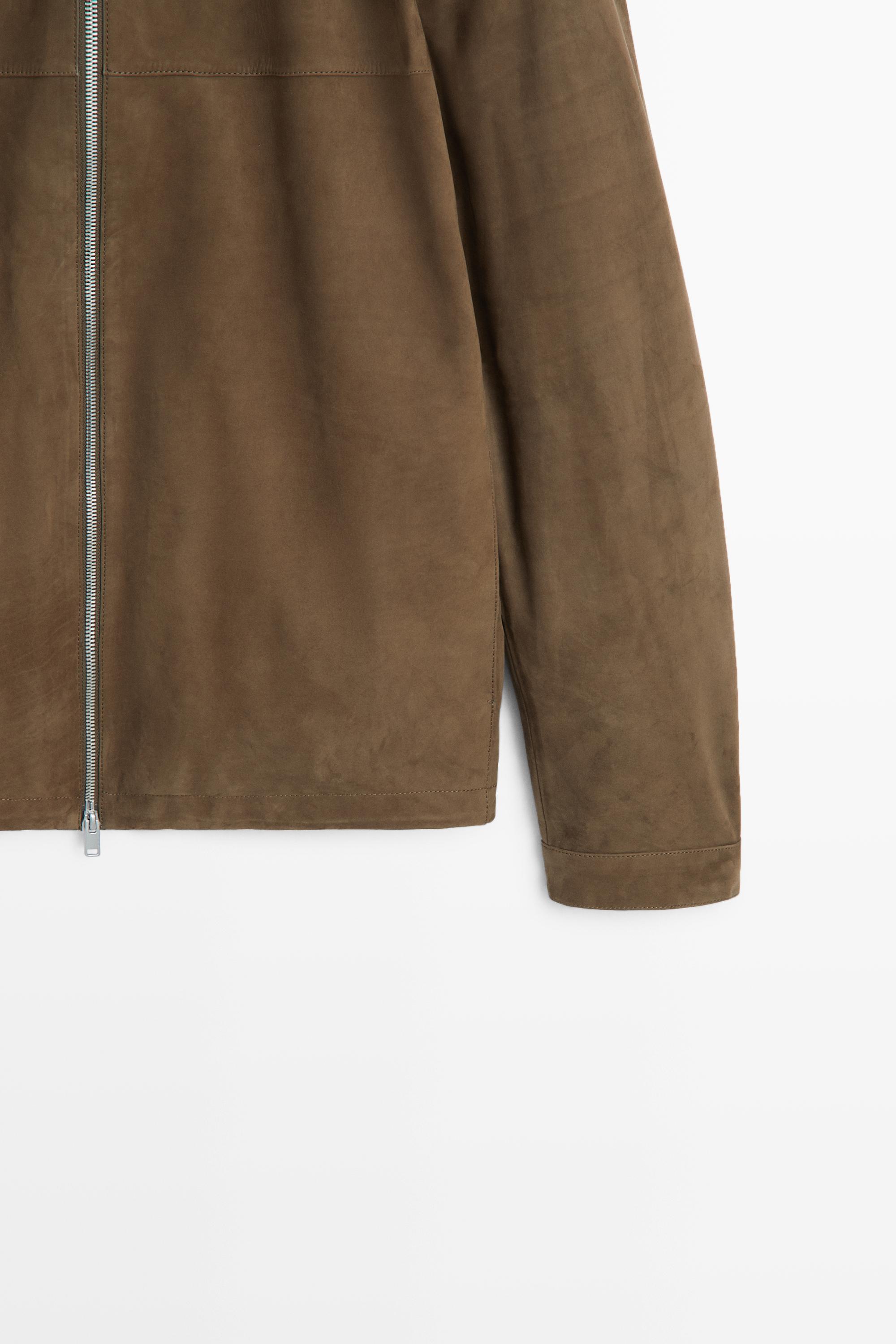 Veste en cuir daim à capuche