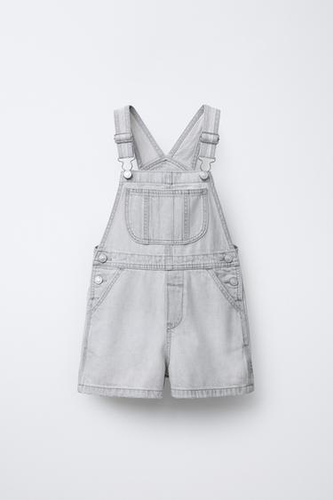 Zara DENIM OVERALL SHORTS - Pearl gray