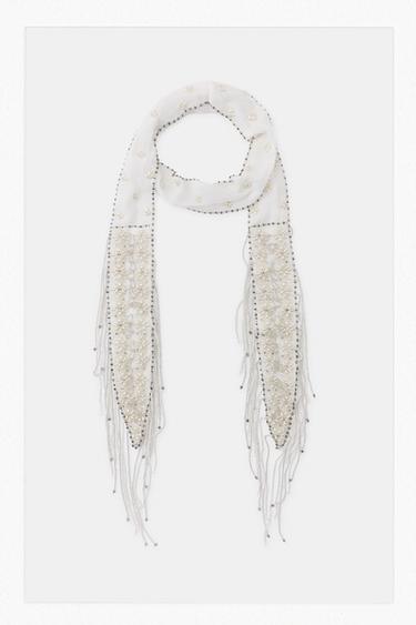 Zaras BANDANA MED DEKORPÄRLOR OCH SMYCKEN LIMITED EDITION - Vit