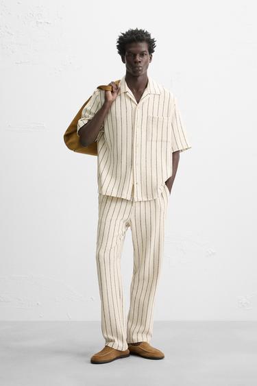 TOWELLING TEXTURED STRIPE SHIRT - Ecru / Navy by Zara - Image 0