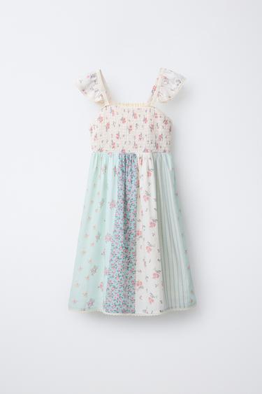 VESTIDO PATCHWORK PUNTILLA - Verde agua de Zara - Imagen 0