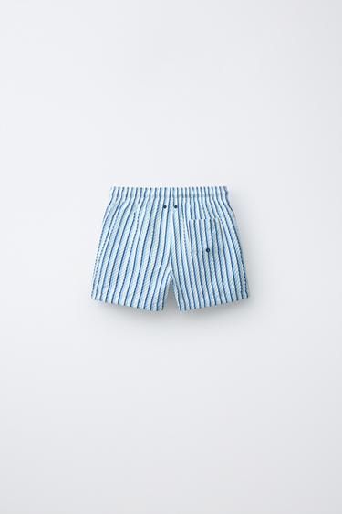 AGES 6-14 / STRIPED SEERSUCKER SWIM SHORTS - Blue by Zara - Image 1