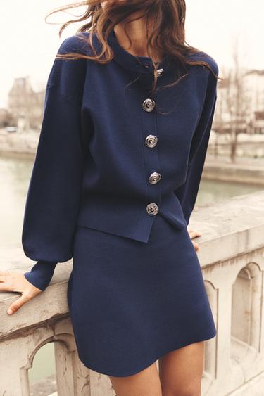 SPIRAL BUTTON KNIT CARDIGAN - Blue by Zara