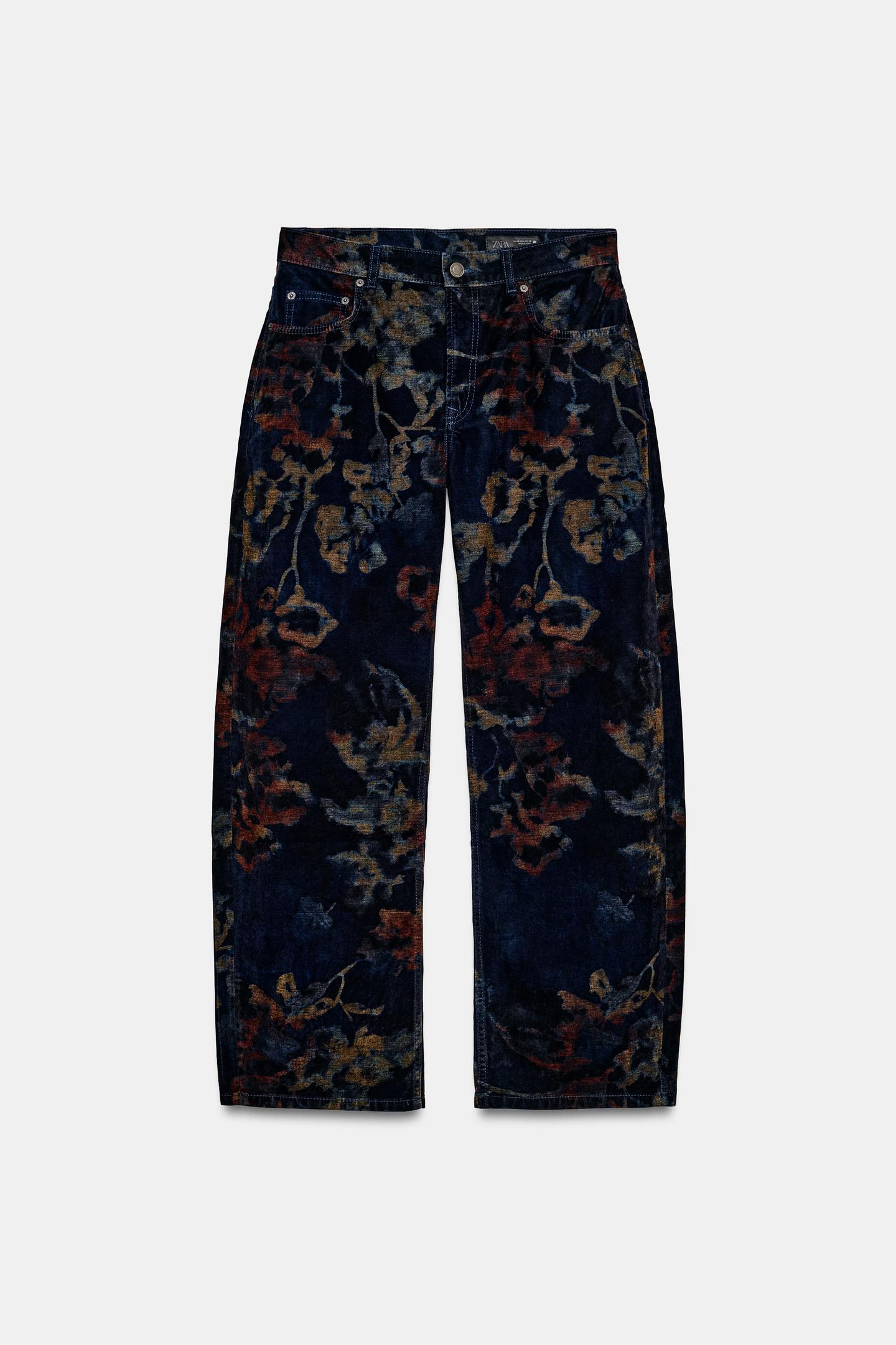 Женские джинсы Zara ZW Collection Baggy-Fit Mid-Rise Floral, цвет: Синий — фото 8