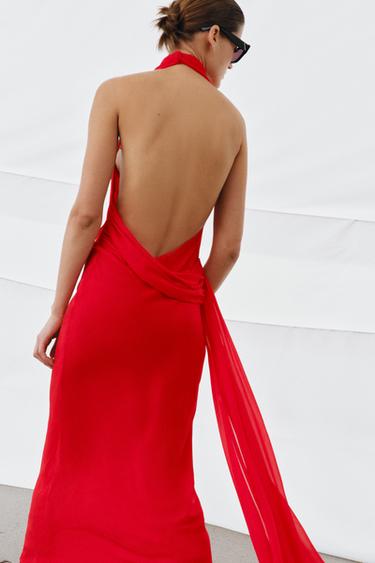 100% VISCOSE HALTER NECK FLOWING DRESS - Red by Zara - Image 5