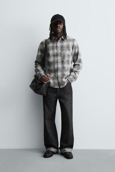 Zara PLAID RELAXED FIT SHIRT - Gray