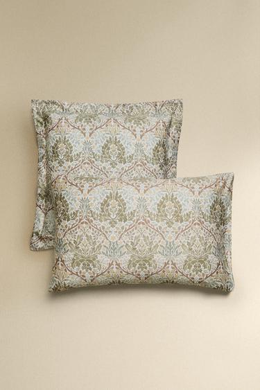 MORRIS & CO. LEAVES COTTON SATEEN PILLOWCASE - Зелений Zara