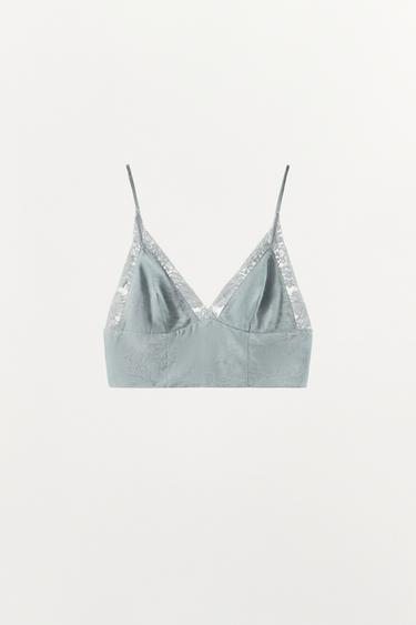 TOP COURT JACQUARD DENTELLE - Gris / Bleu de Zara - Image 5