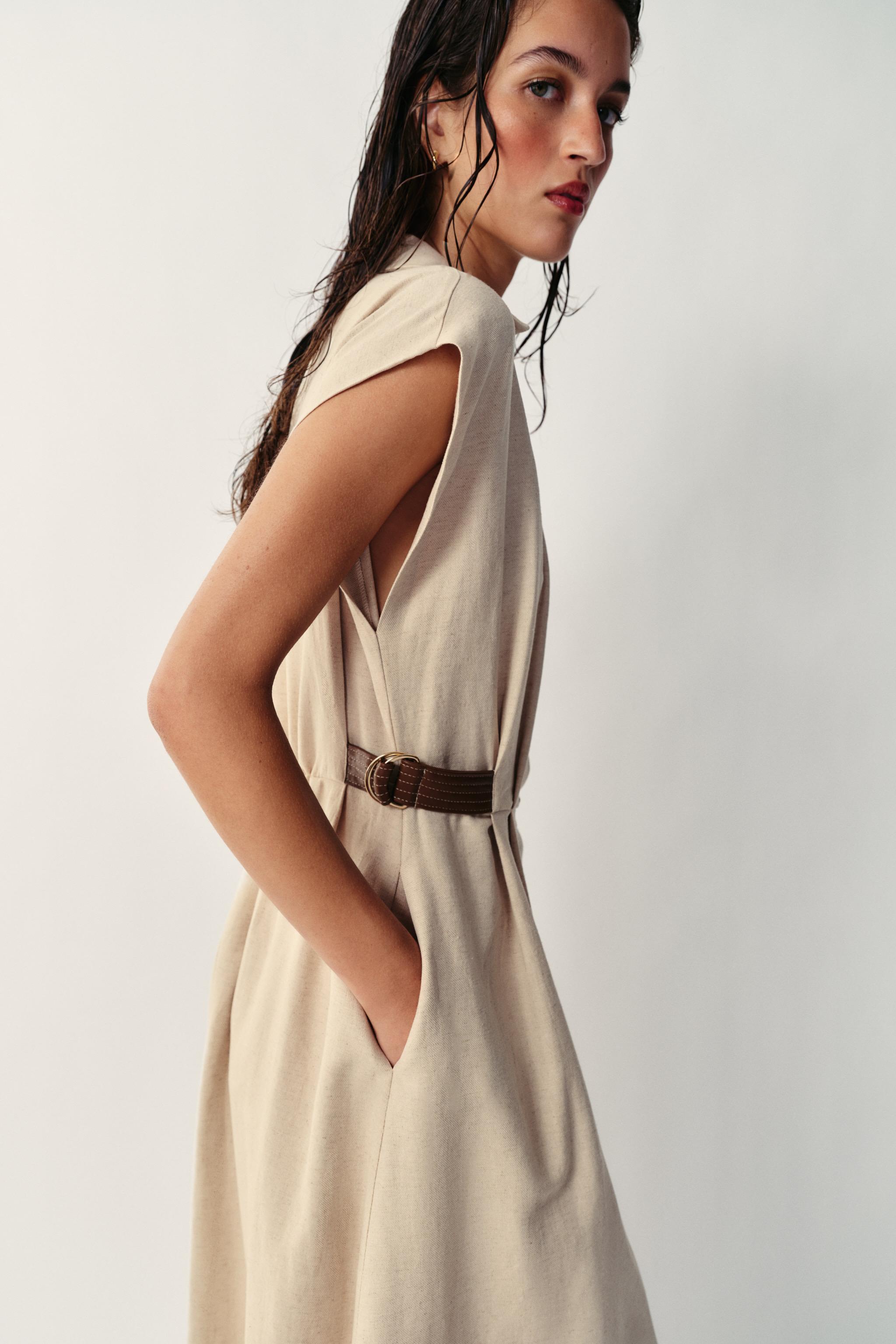 Женские платья Zara LINEN BLEND SHIRTDRESS — фото 5