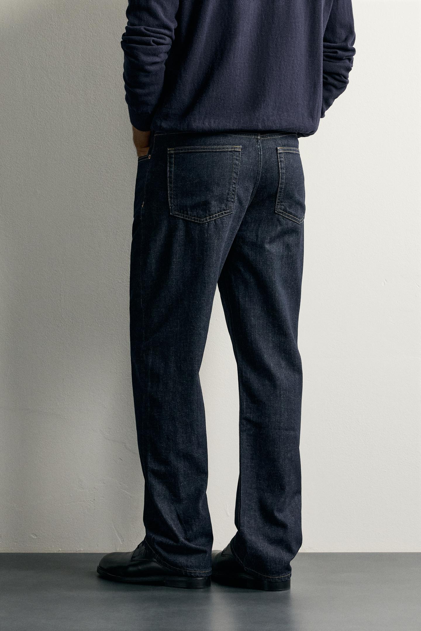Мужские джинсы Zara Straight Fit, цвет: Тёмный индиго — фото 3