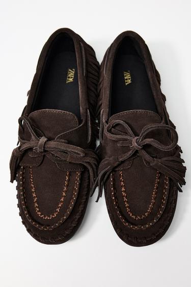 SPLIT SUEDE LOAFERS - Brown by Zara