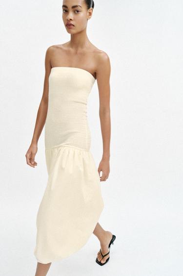 COMBINED BANDEAU DRESS - Ecru by Zara - Image 1