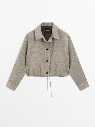 Chaqueta bomber 100% lino - Gris de Zara - Imagen 0