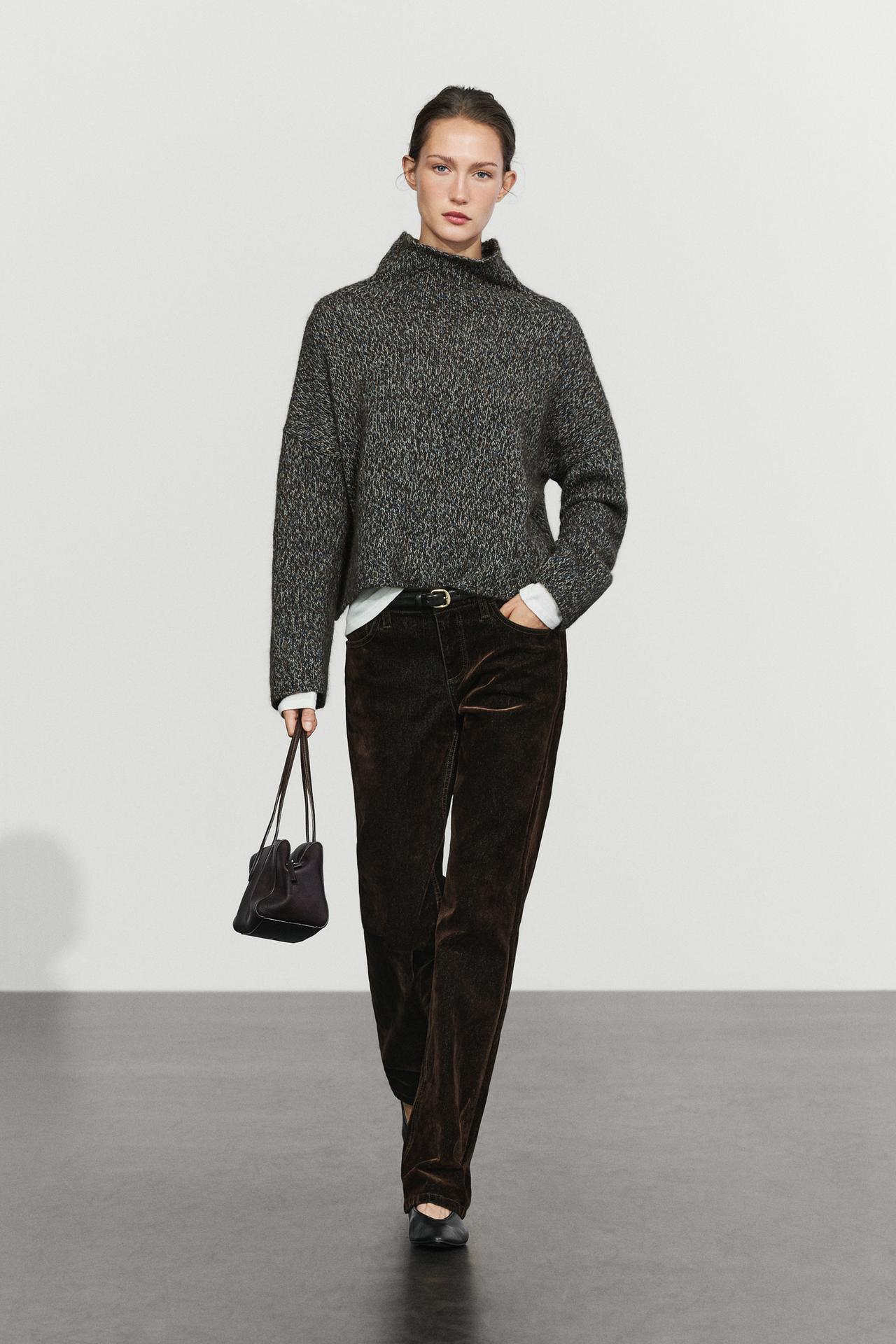 100% wool mouliné knit sweater — Mid-blue