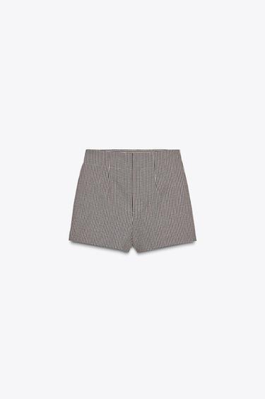 Zara ZW COLLECTION PLAID BERMUDA SHORTS - Bordeaux / Ecru