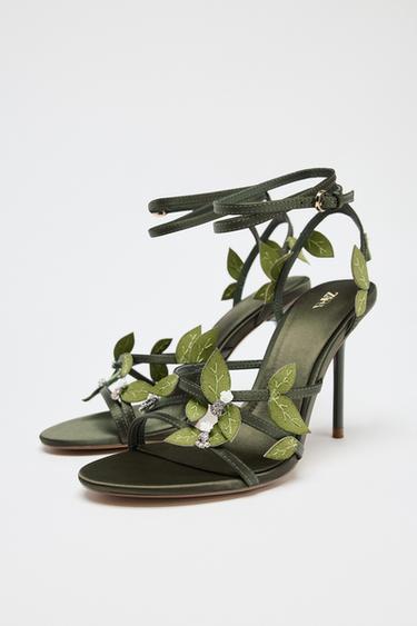 FLORAL HEELED SANDALS - Green by Zara - Image 3
