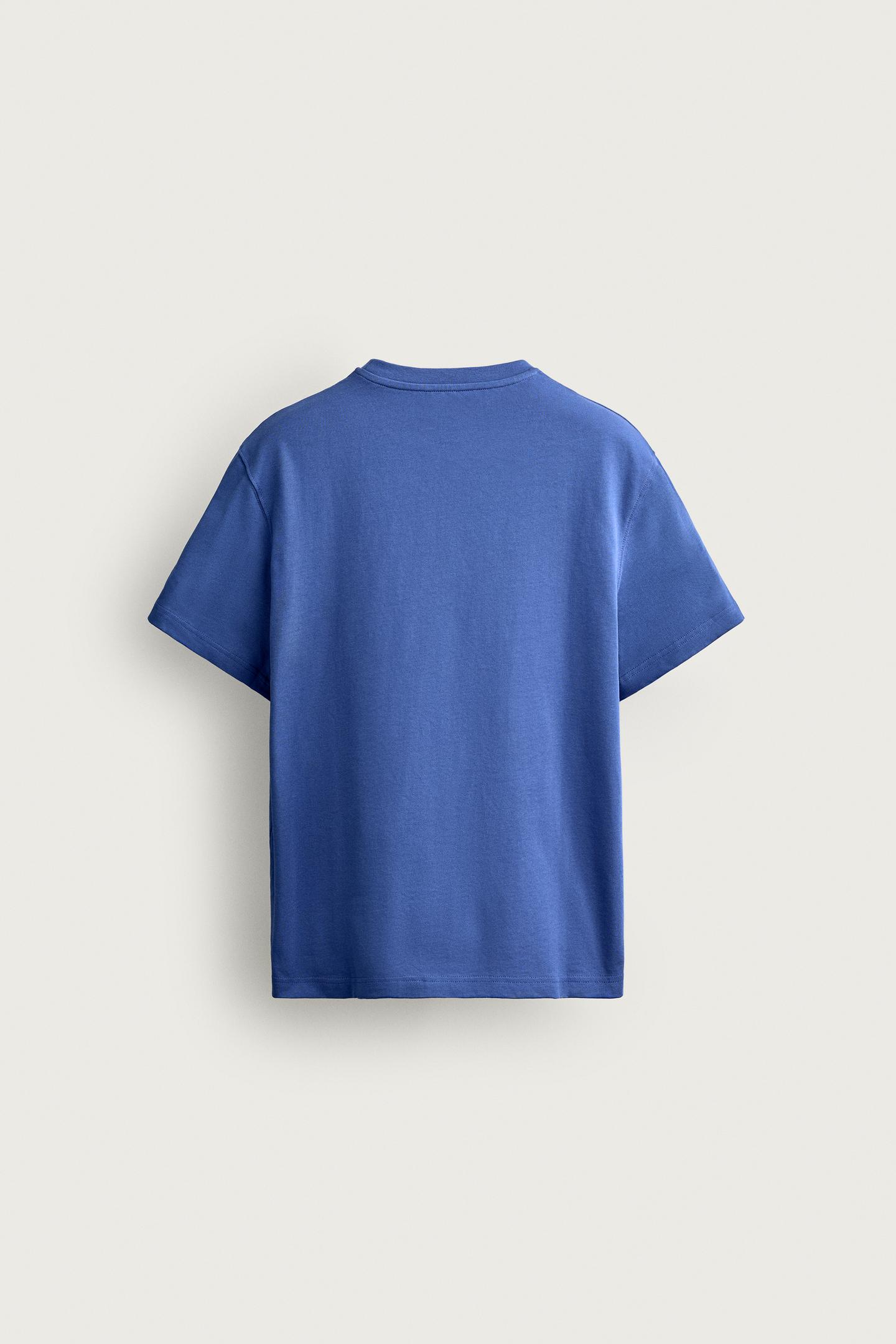 Мужская футболка Zara 0FR. Paris X ZARA Embroidered Pocket, цвет: Синий — фото 7