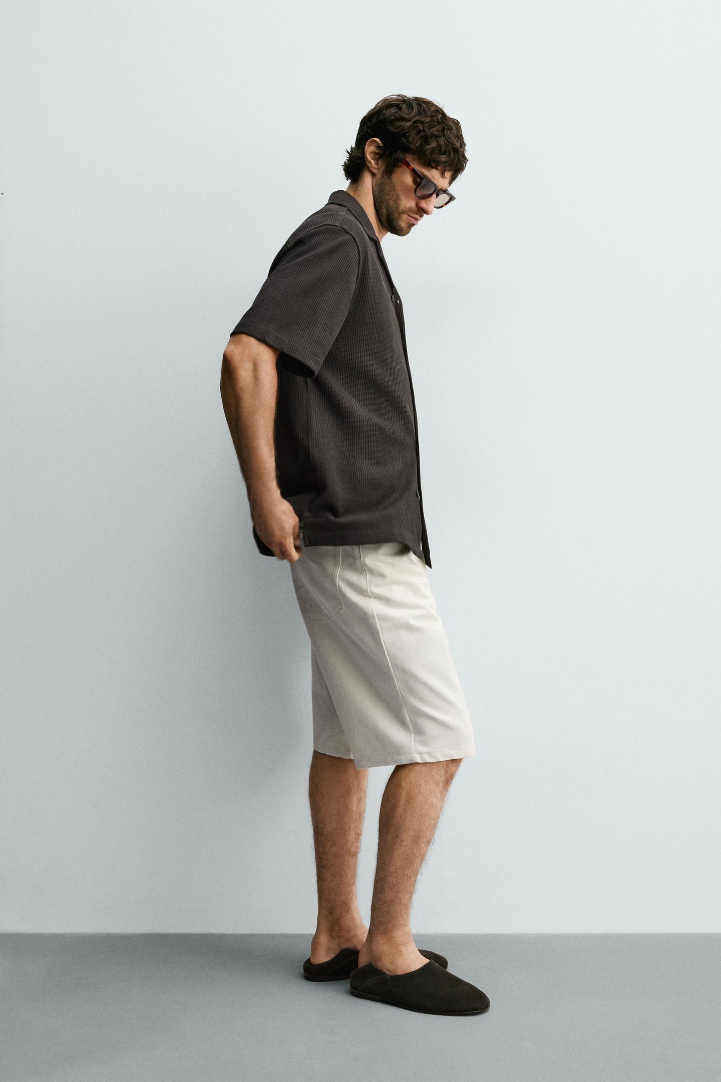 Мужская рубашка Zara Textured Regular Fit, цвет: Угольный — фото 4
