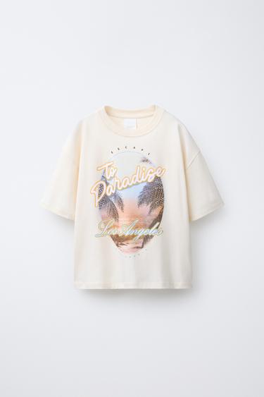 RHINESTONE FESTIVAL T-SHIRT - Ecru by Zara