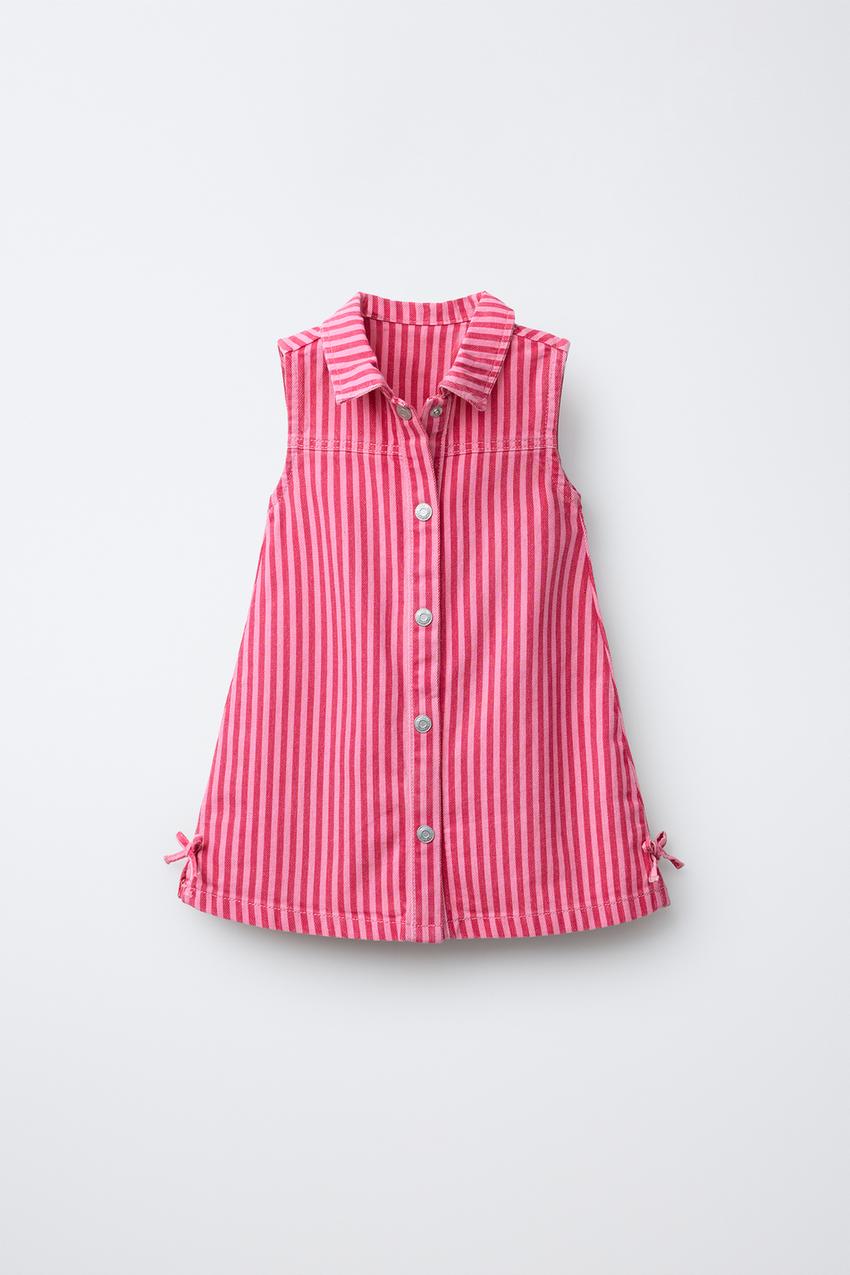 zara pink striped shirt dress Zara Pink Linen Stripe Collar Mini Dress Chest: