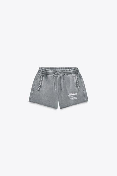 SHORT DE MOLETOM COM EFEITO DE LAVAGEM E MENSAGEM - Cinza-antracito da Zara
