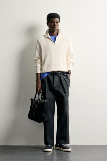 PURL KNIT QUARTER-ZIP JUMPER - Mid-ecru by Zara