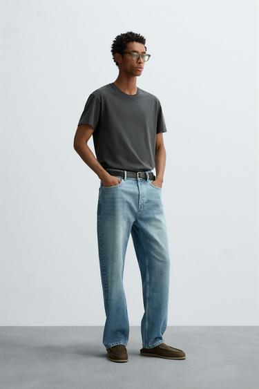 Zara WASHED SLIM FIT T-SHIRT - Black / Brown - Image 0