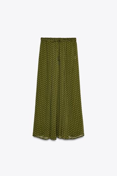 Zara LONG PRINTED SKIRT WITH METALLIC THREAD - Green / Ecru - Image 0