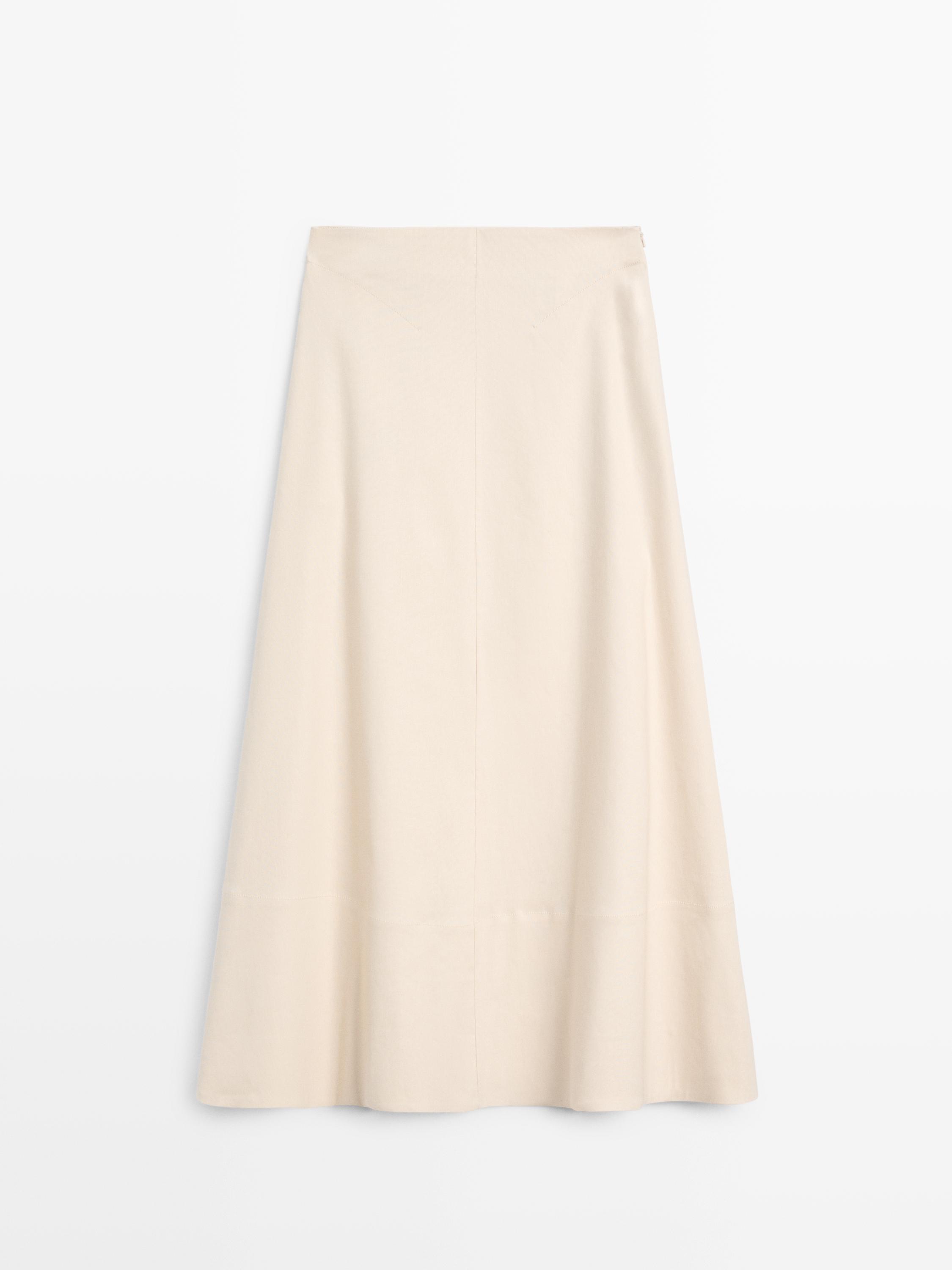 Linen blend flared skirt with pocket — Ecru