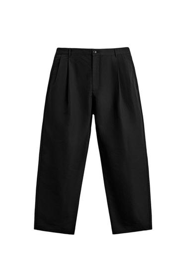 CALÇA RELAX FIT COM PREGAS - Preto da Zara