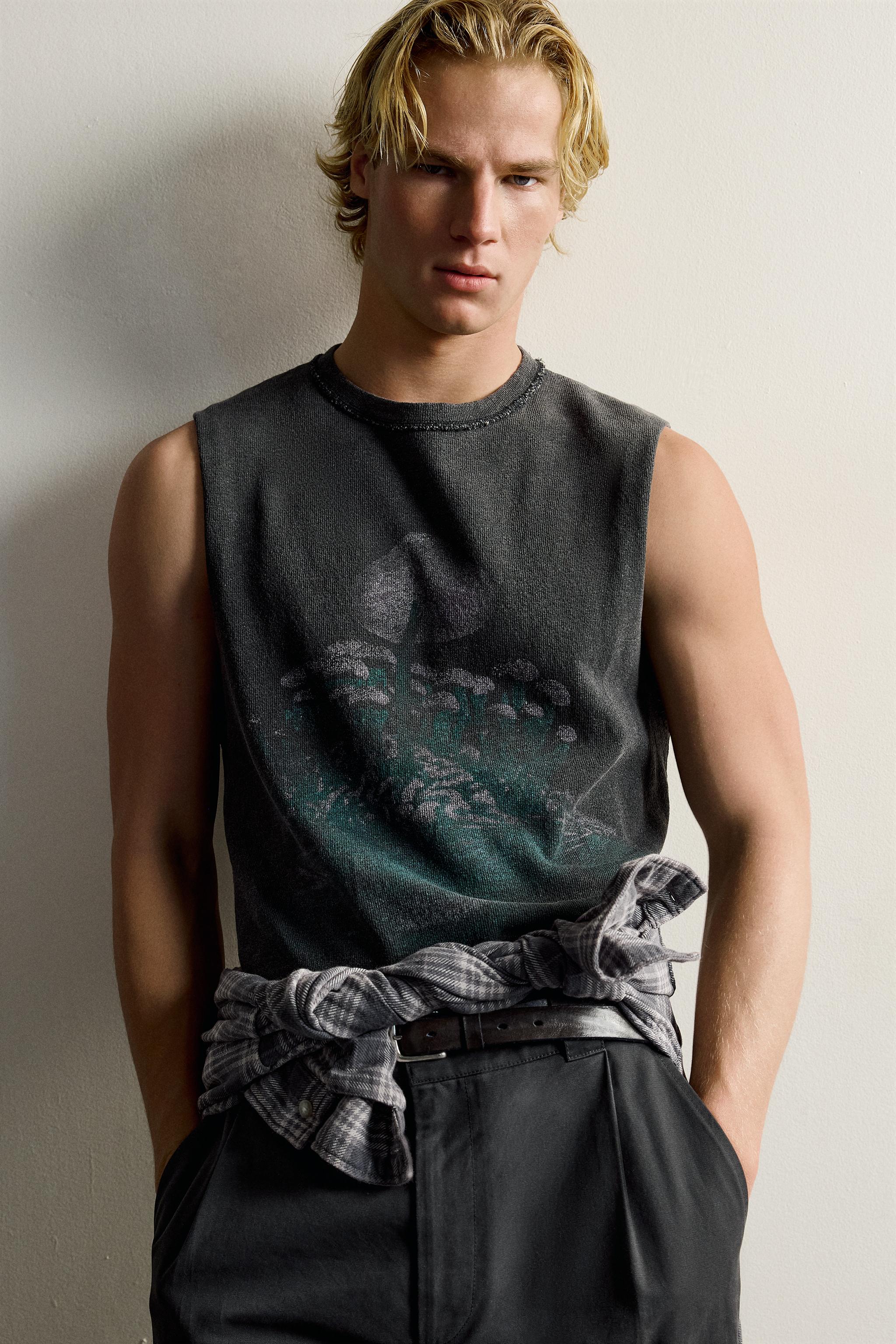 PRINTED WASHED KNIT TANK TOP