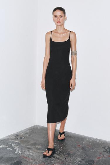 Zara ZW COLLECTION FITTED MIDI DRESS - Black - Image 0