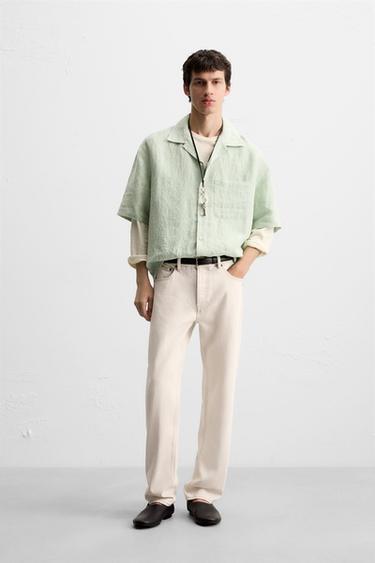 100% LINEN SHIRT - Turquoise by Zara