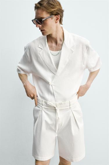 BERMUDA RELAXED FIT À PINCES - Écru de Zara - Image 4