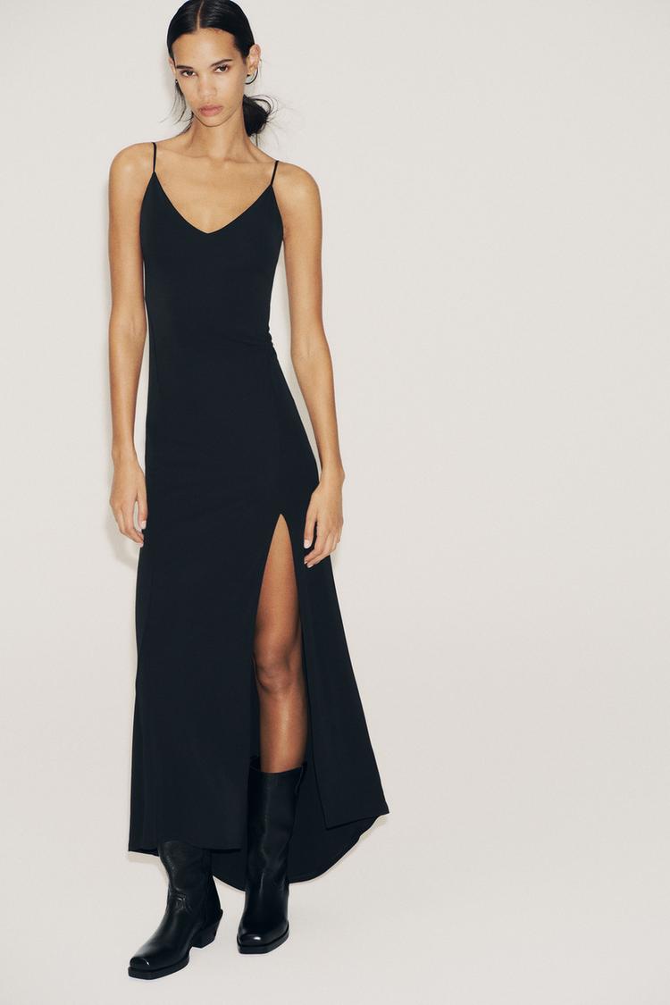 black formal dress with slit High Crossed Pleated Bodice Evening Halter Prom Dresses ARD2441 Size 6 This dress is perfect Black Tie Formal Wear Size:us 14