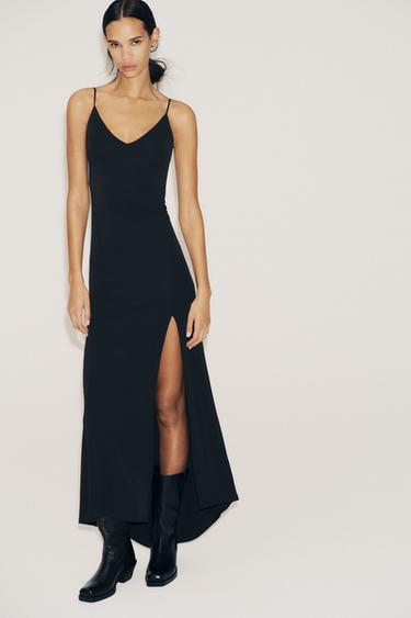 ROBE LONGUE CRÊPE - Noir de Zara