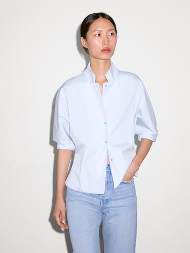 Camisa popelín 100% algodón - Celeste de Zara