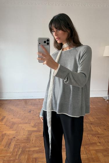 Zara DOUBLE KNIT JUMPER - Gray marl