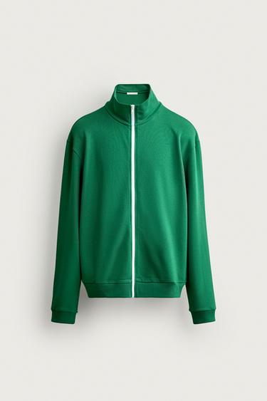 Zara 撞色拉鍊寬鬆版運動衫 - 斑紋綠色