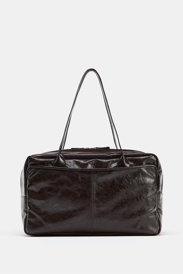 MAXI LEATHER BOWLING BAG - Brown by Zara