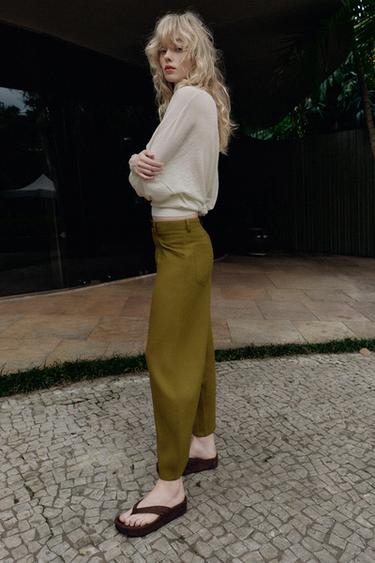 PANTALON BALLON AVEC LIN - Vert olive de Zara - Image 3