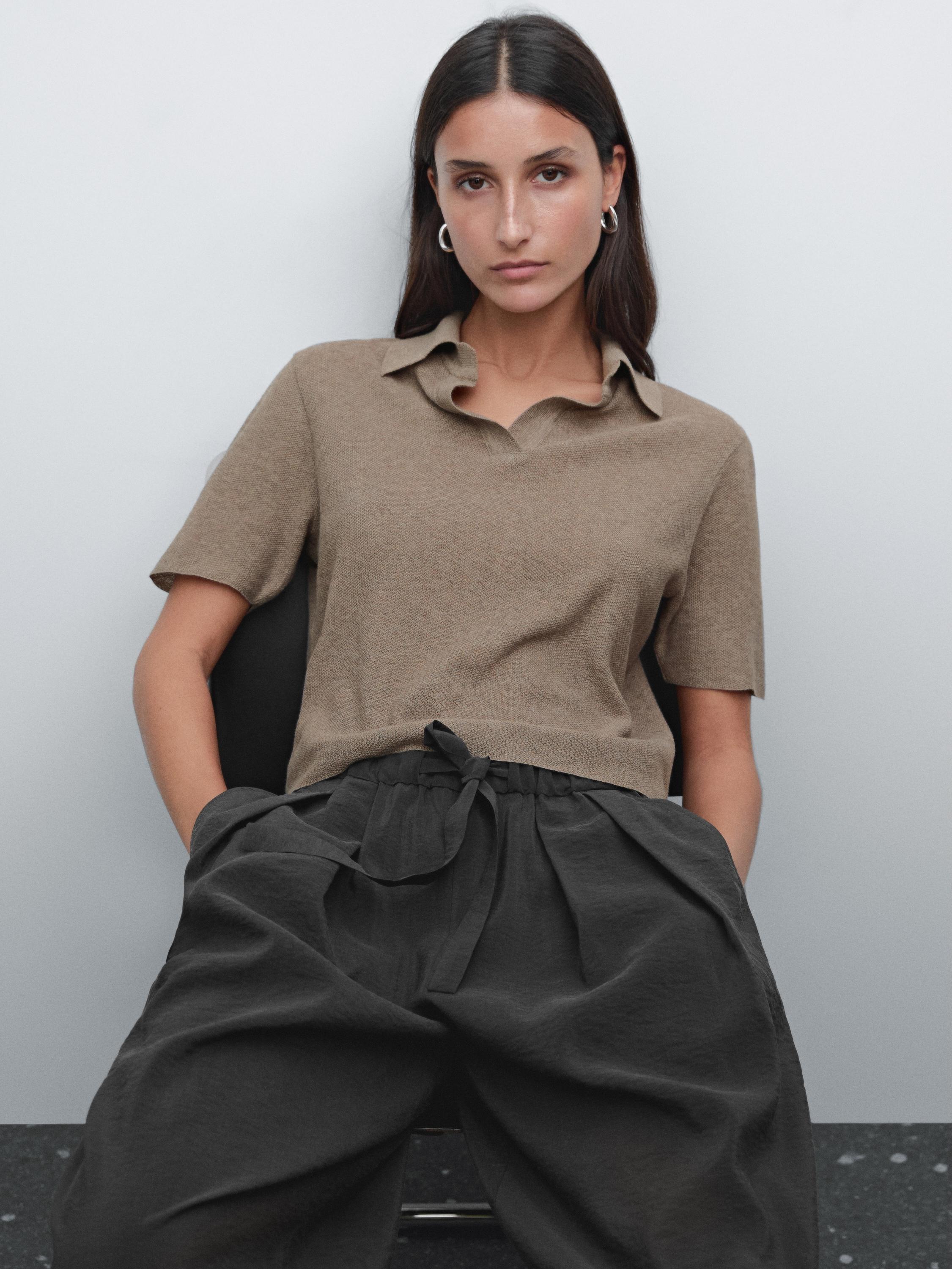 Short sleeve knit polo shirt - taupe brown | ZARA Canada