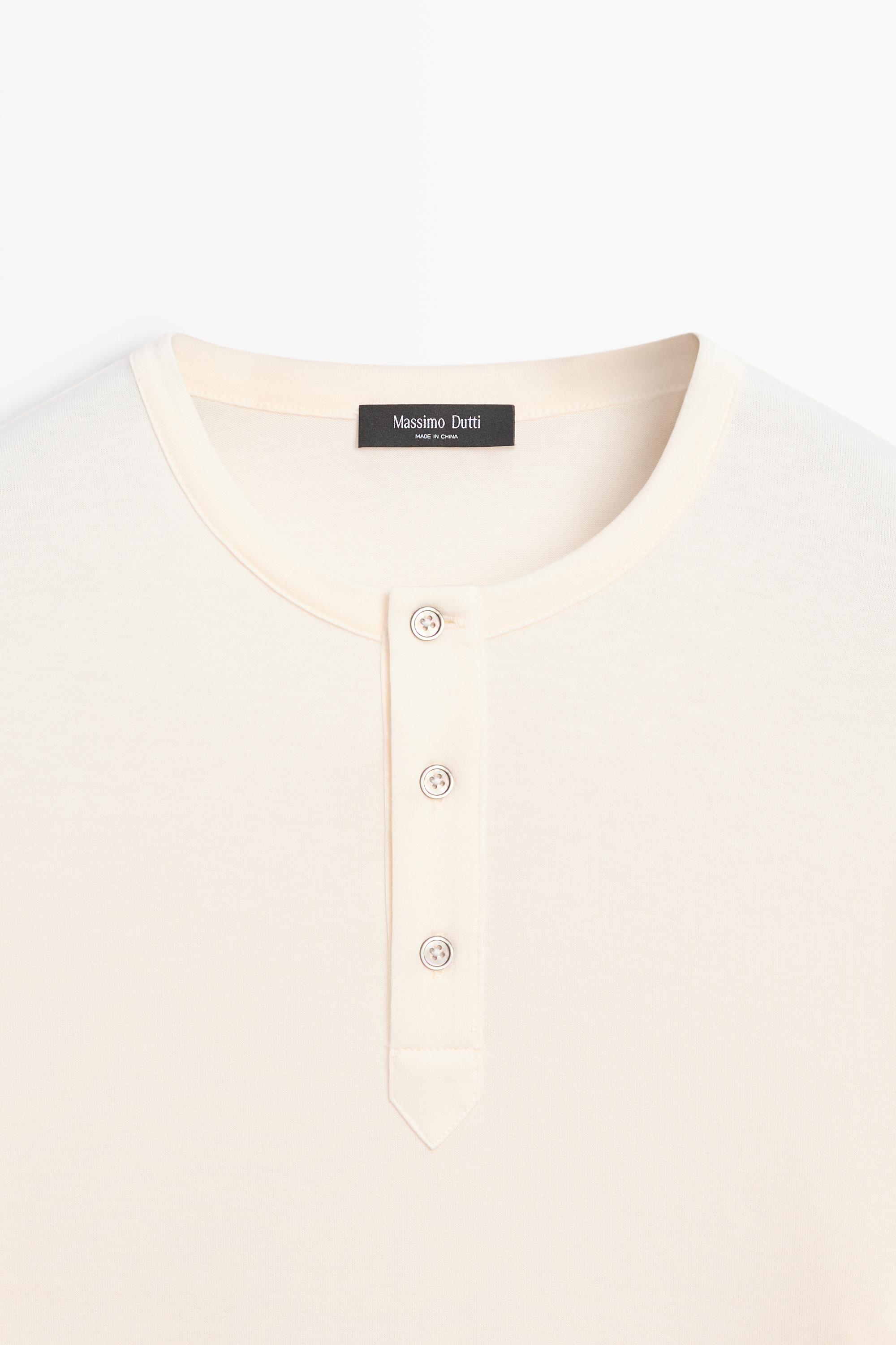 T-shirt manches longues col tunisien 100 % coton