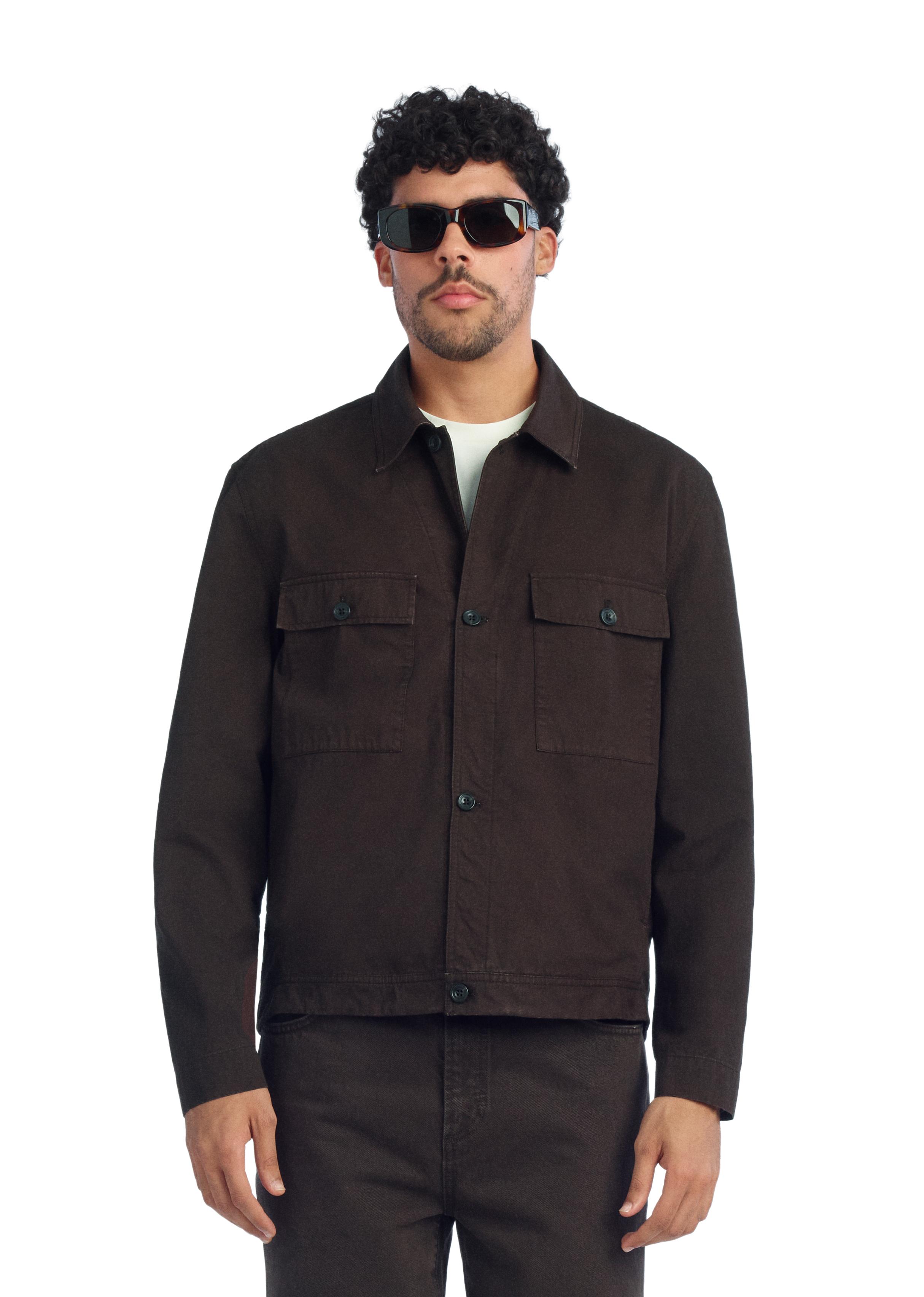RELAXED FIT POCKET OVERSHIRT — Brown