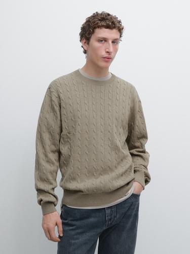 Zara Cotton cable-knit sweater - Beige / Green