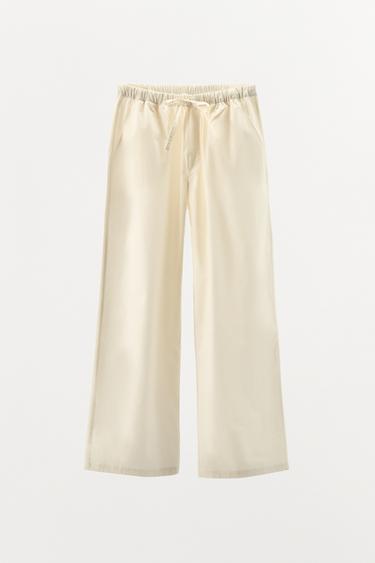 PANTALON STYLE PYJAMA EN POPELINE - Blanc cassé de Zara - Image 6
