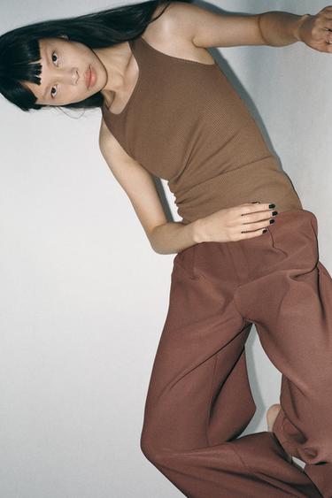 RIBBED STRAPPY TOP - Chocolate brown by Zara - Image 1