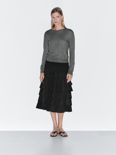 Falda midi volantes - Negro de Zara