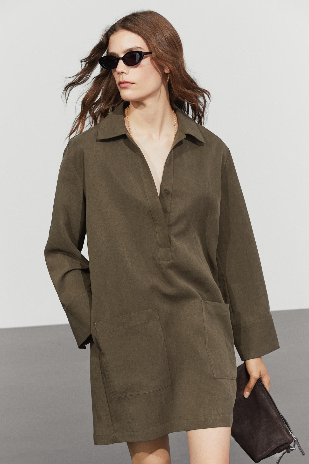 Short shirt dress with pocket detail — Khaki