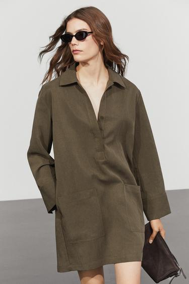 Zara Short shirt dress with pocket detail - Khaki